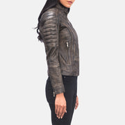 Women's Quilted Distressed Brown Cafe Racer Jacket: The Ellie