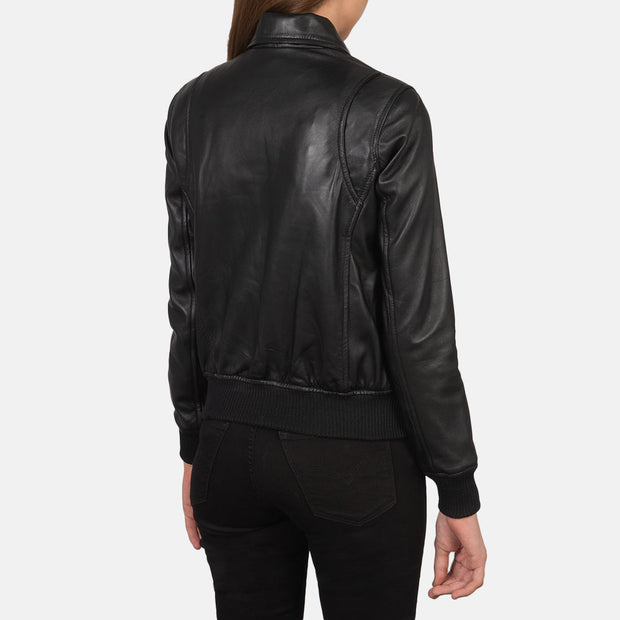 Women's A2 Black Leather Bomber Jacket: The Fiorella