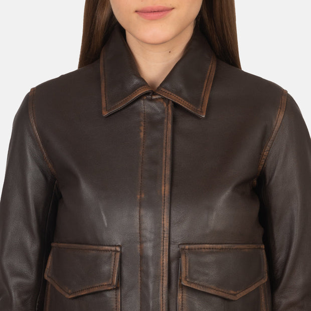 Women's A2 Vintage Brown Leather Bomber Jacket: The Fiorella