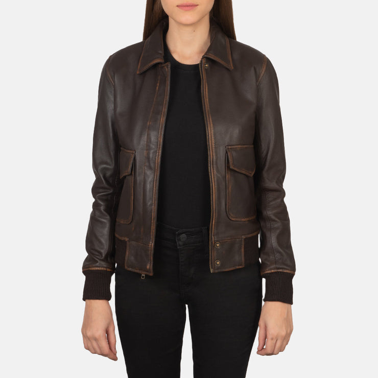 Women's A2 Vintage Brown Leather Bomber Jacket: The Fiorella