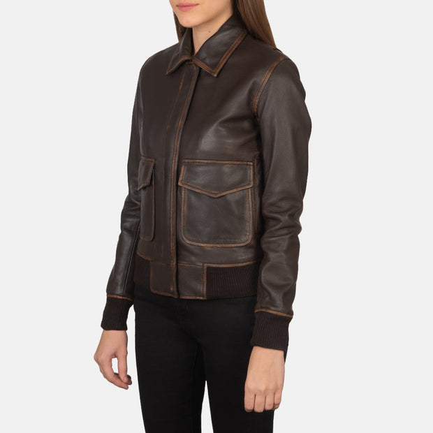 Women's A2 Vintage Brown Leather Bomber Jacket: The Fiorella