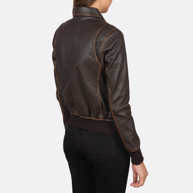 Women's A2 Vintage Brown Leather Bomber Jacket: The Fiorella