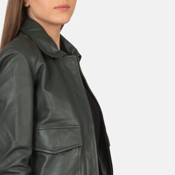 Women's A2 Green Leather Bomber Jacket: The Fiorella