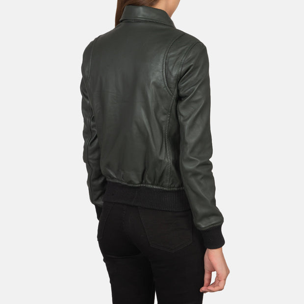 Women's A2 Green Leather Bomber Jacket: The Fiorella