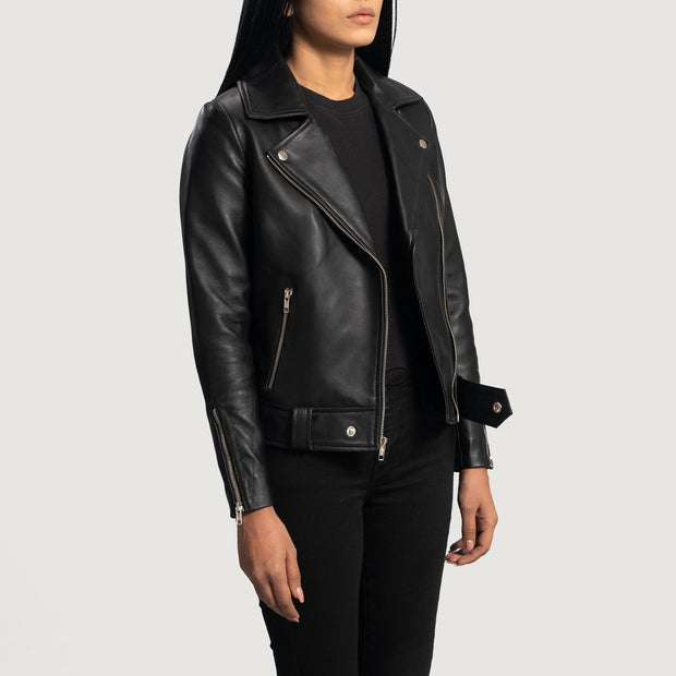 Women's Black Leather Biker Jacket: The Juliette