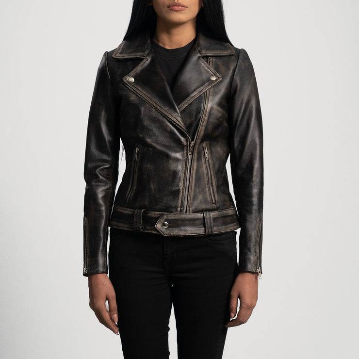 Women's Vintage Black Leather Biker Jacket: The Juliette