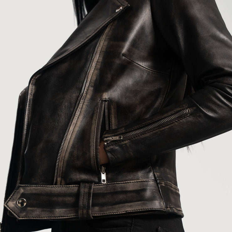 Women's Vintage Black Leather Biker Jacket: The Juliette