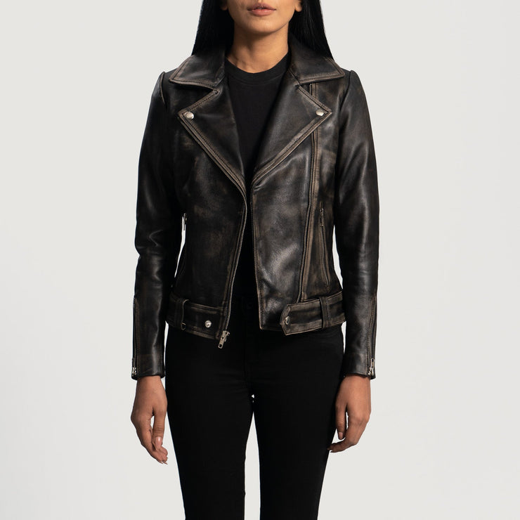 Women's Vintage Black Leather Biker Jacket: The Juliette