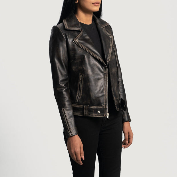 Women's Vintage Black Leather Biker Jacket: The Juliette