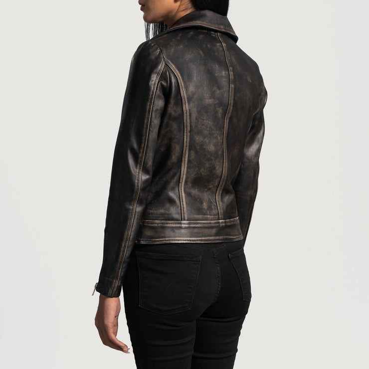 Women's Vintage Black Leather Biker Jacket: The Juliette