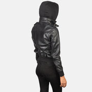 Women's Black Hooded Leather Bomber Jacket: The Kylie