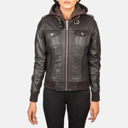 Women's Dark Brown Hooded Leather Bomber Jacket: The Kylie