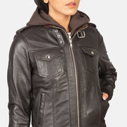 Women's Dark Brown Hooded Leather Bomber Jacket: The Kylie