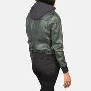 Women's Green Hooded Leather Bomber Jacket: The Kylie