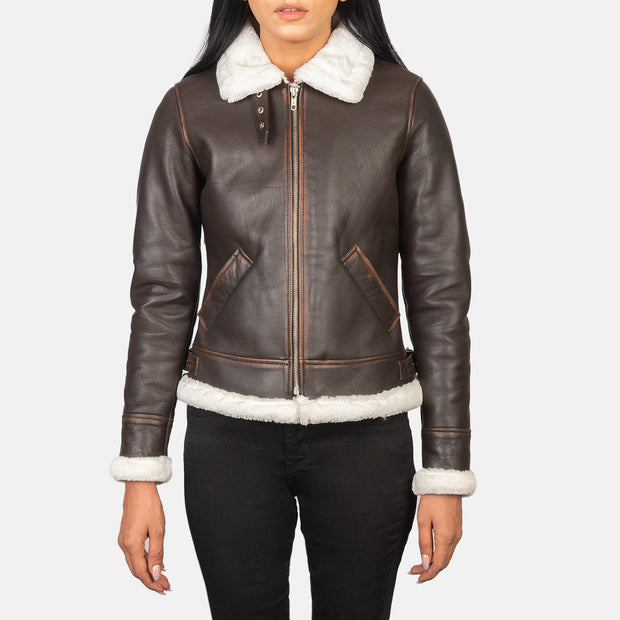 Women's B-3 Vintage Brown Leather Bomber Jacket: The Matilde