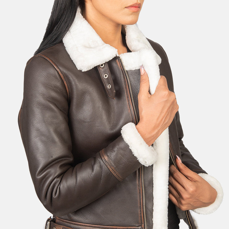 Women's B-3 Vintage Brown Leather Bomber Jacket: The Matilde