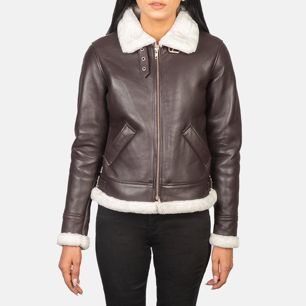 Women's B-3 Dark Brown Leather Bomber Jacket With Faux Fur: The Matilde