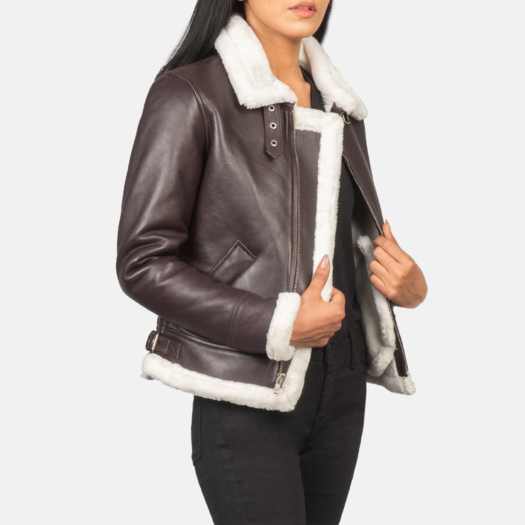 Women's B-3 Dark Brown Leather Bomber Jacket With Faux Fur: The Matilde