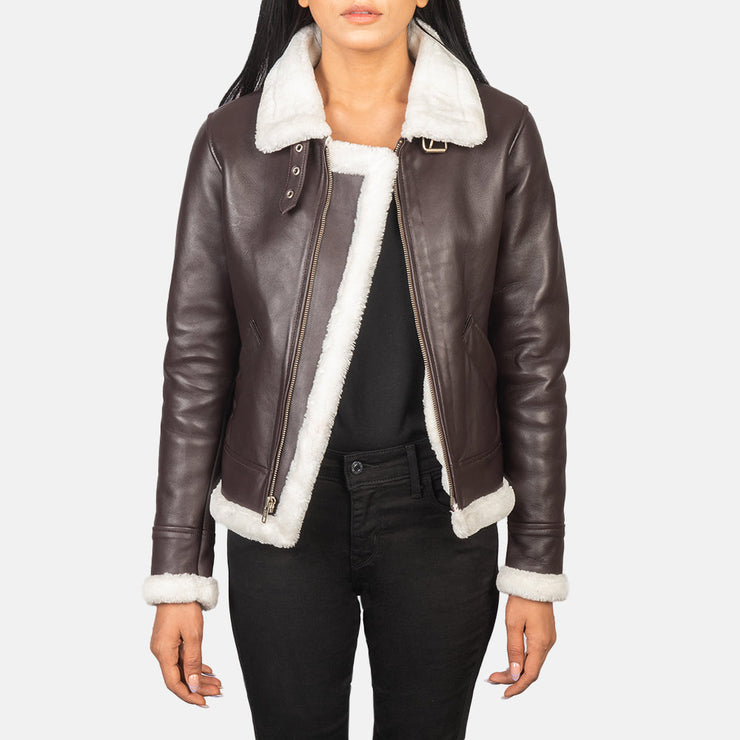 Women's B-3 Dark Brown Leather Bomber Jacket With Faux Fur: The Matilde