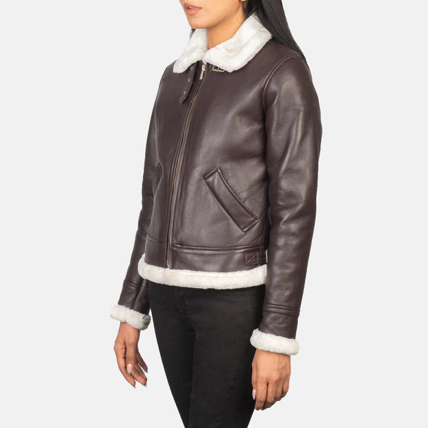 Women's B-3 Dark Brown Leather Bomber Jacket With Faux Fur: The Matilde