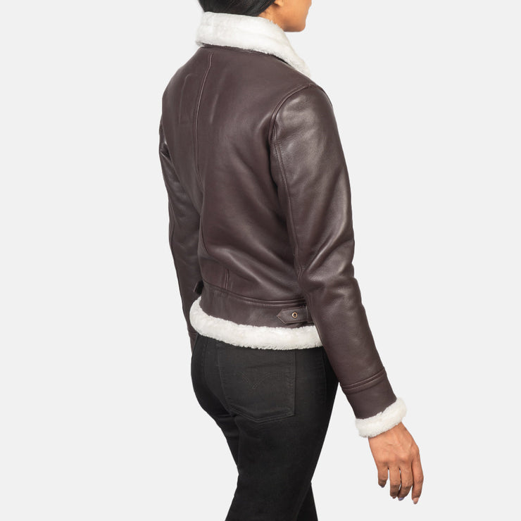 Women's B-3 Dark Brown Leather Bomber Jacket With Faux Fur: The Matilde