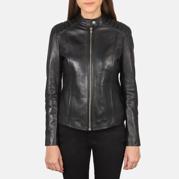 Women's Black Leather Biker Jacket: The Nova