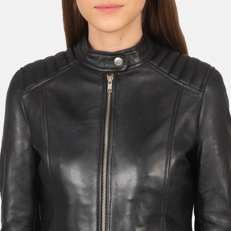 Women's Black Leather Biker Jacket: The Nova