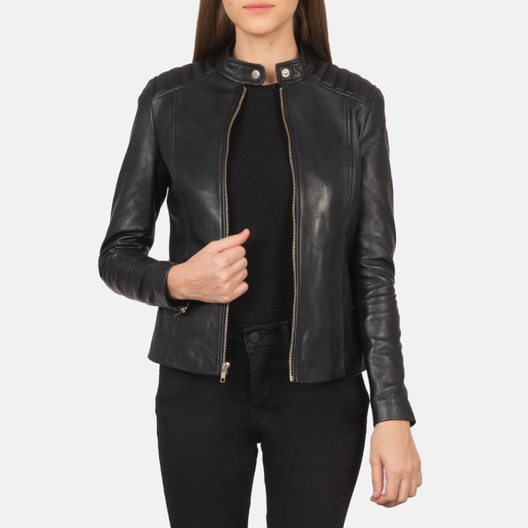 Women's Black Leather Biker Jacket: The Nova