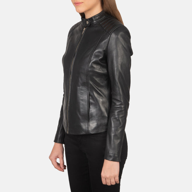 Women's Black Leather Biker Jacket: The Nova