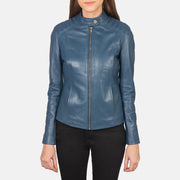 Women's Blue Leather Biker Jacket: The Nova