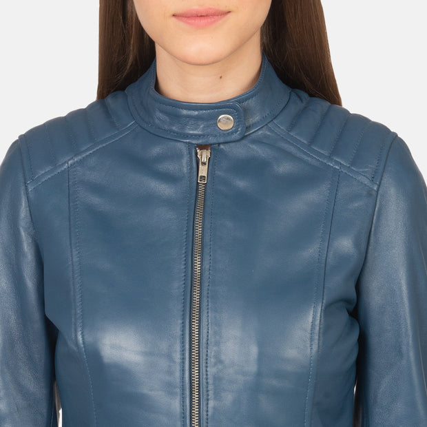 Women's Blue Leather Biker Jacket: The Nova