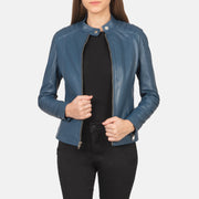 Women's Blue Leather Biker Jacket: The Nova