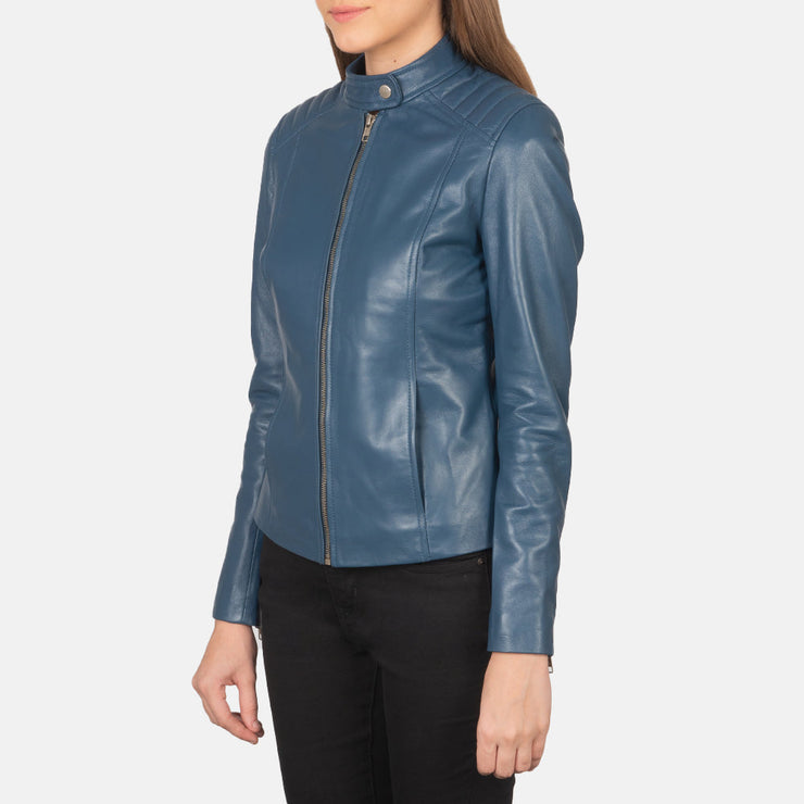 Women's Blue Leather Biker Jacket: The Nova