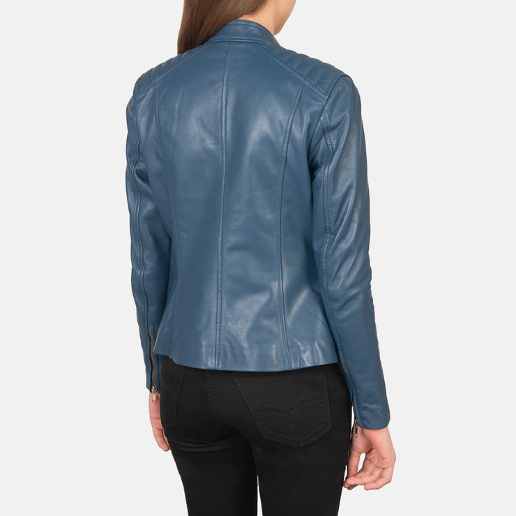 Women's Blue Leather Biker Jacket: The Nova