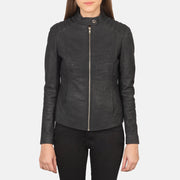 Women's Distressed Black Leather Biker Jacket: The Nova