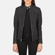 Women's Distressed Black Leather Biker Jacket: The Nova