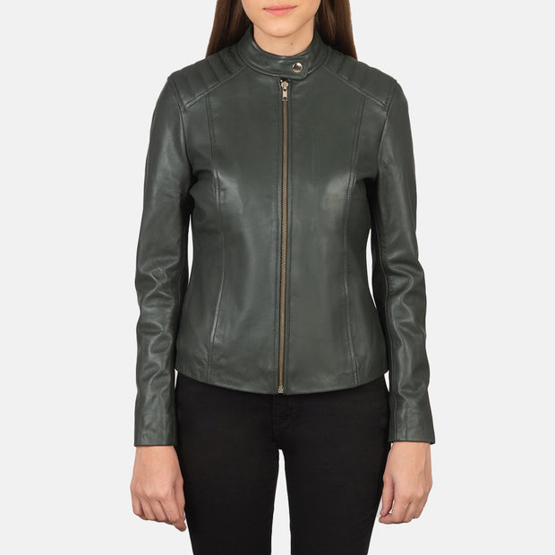 Women's Green Leather Biker Jacket: The Nova