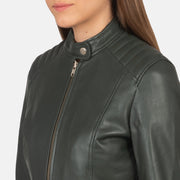 Women's Green Leather Biker Jacket: The Nova