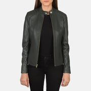 Women's Green Leather Biker Jacket: The Nova