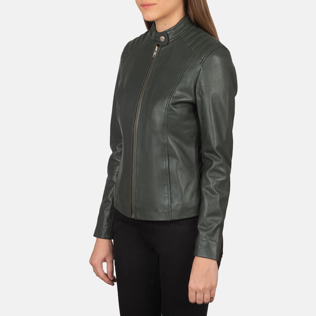 Women's Green Leather Biker Jacket: The Nova