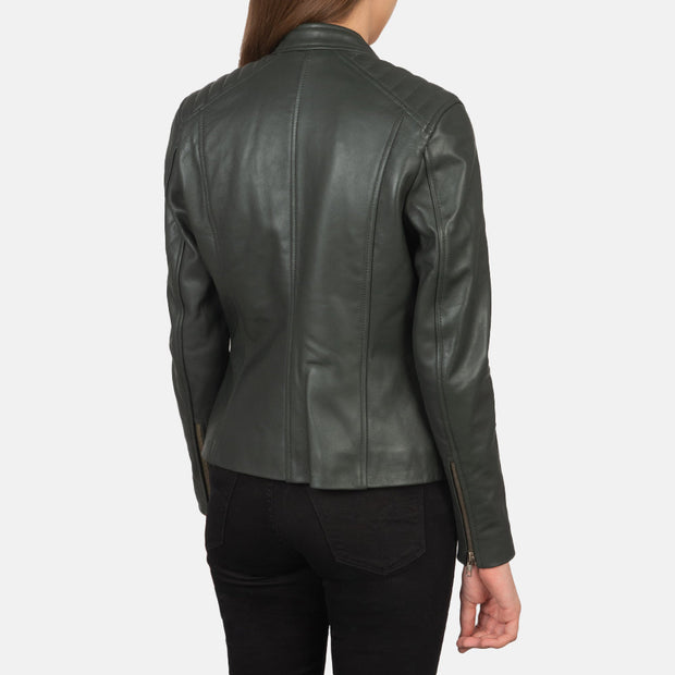 Women's Green Leather Biker Jacket: The Nova