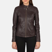 Women's Maroonish Brown Leather Biker Jacket: The Nova