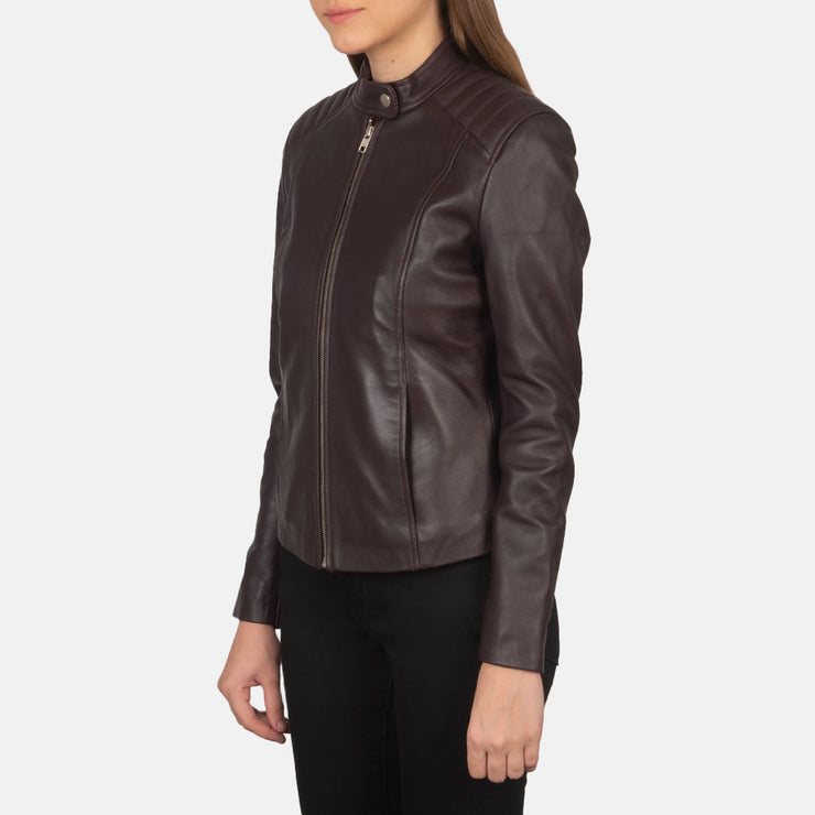 Women's Maroonish Brown Leather Biker Jacket: The Nova