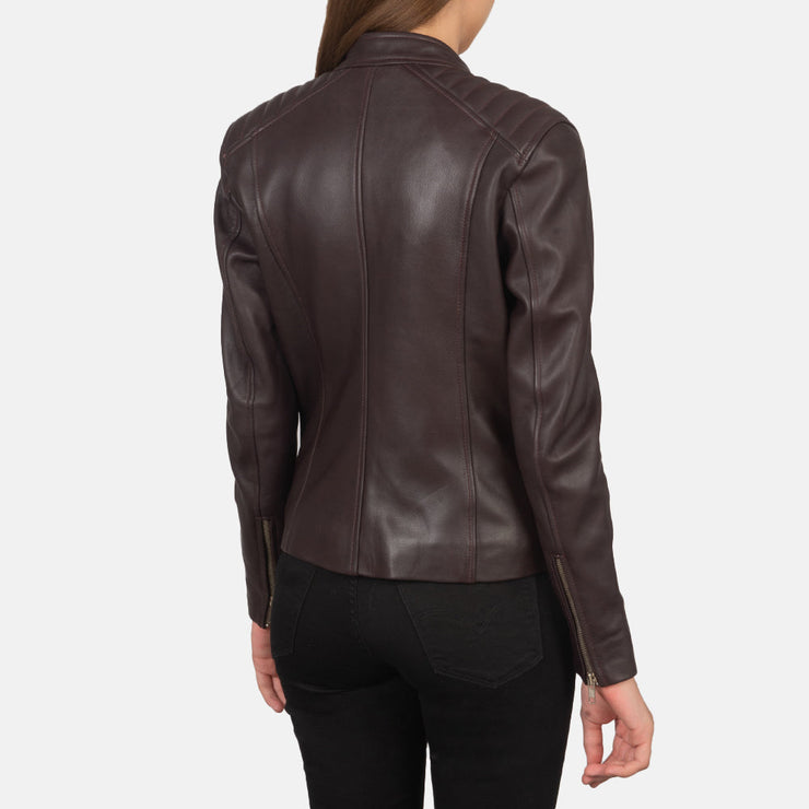 Women's Maroonish Brown Leather Biker Jacket: The Nova