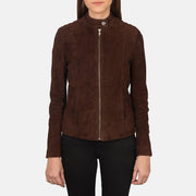 Women's Dark Brown Suede Leather Biker Jacket: The Nova