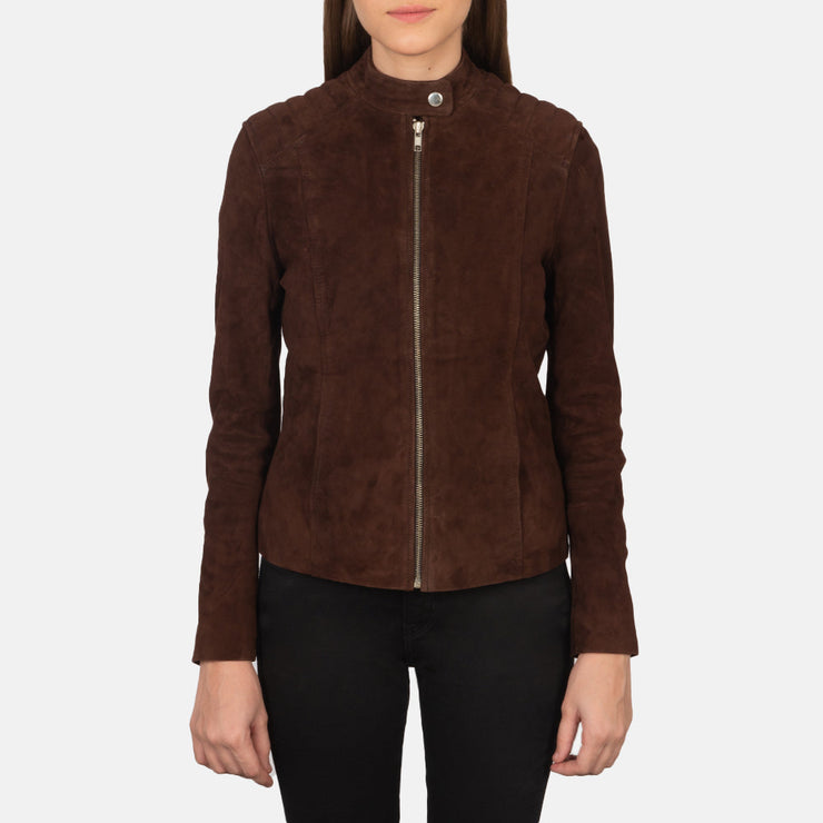 Women's Dark Brown Suede Leather Biker Jacket: The Nova