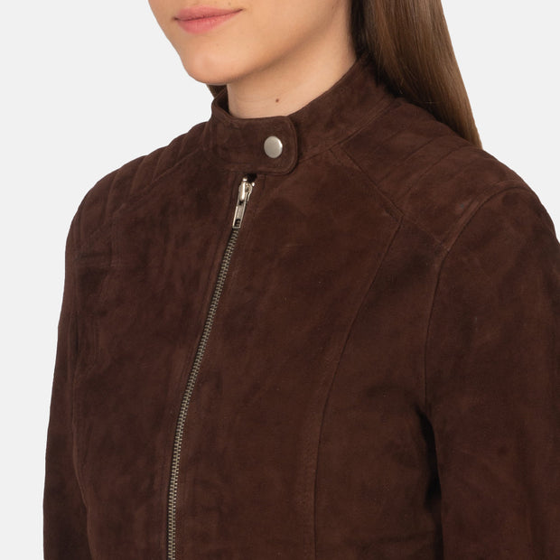 Women's Dark Brown Suede Leather Biker Jacket: The Nova