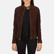 Women's Dark Brown Suede Leather Biker Jacket: The Nova