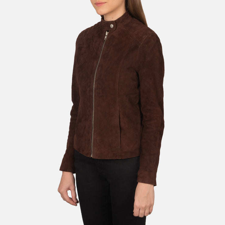 Women's Dark Brown Suede Leather Biker Jacket: The Nova