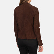 Women's Dark Brown Suede Leather Biker Jacket: The Nova